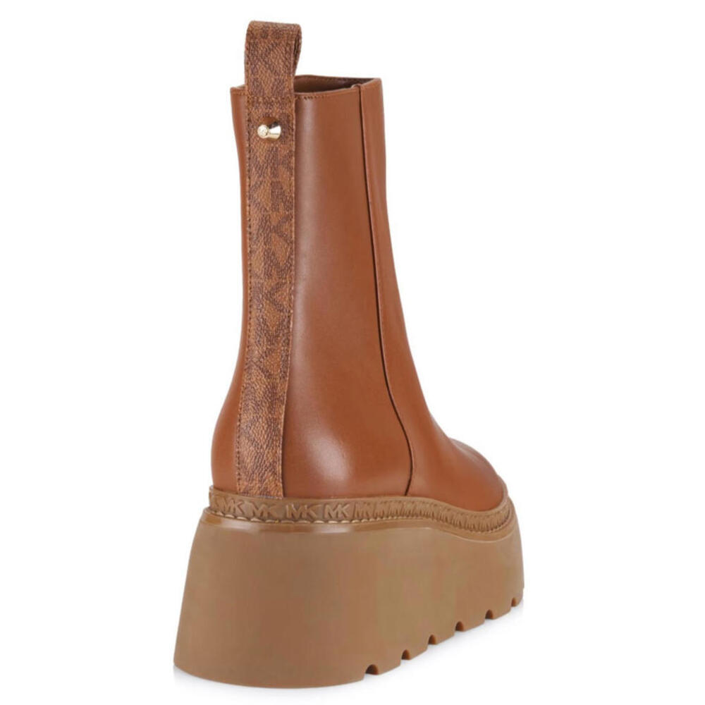 Michael Kors Women's Boots Geller Leather Wedge Ankle Signature Luggage 7 M NEW